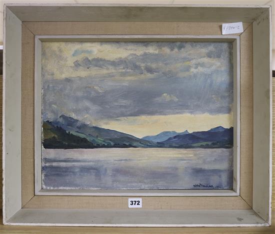 Otto Maciag, oil on board, Lake Bala, signed and dated 1956, 35 x 45cm